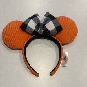 Orange Mouse Ear Headband with Plaid Bow